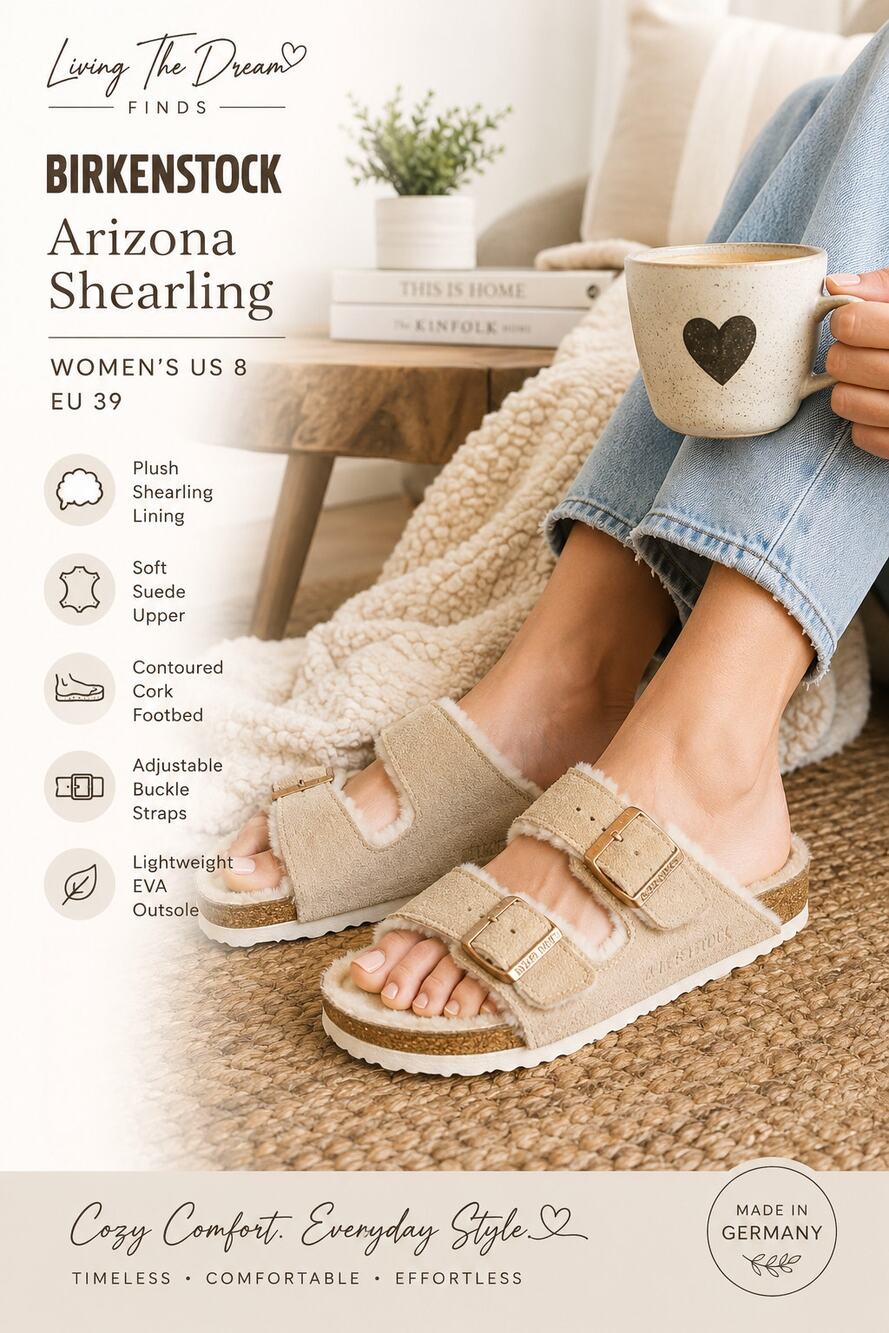 Birkenstock Arizona Shearling Sandals Womenโs US 8 EU 39 Beige Suede Fur Lined